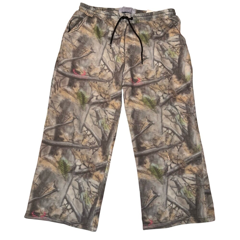 Jungles Jungles Mens Real Tree Camo Fleece‎ Sweatpants Wide Leg Pink Detail XXL